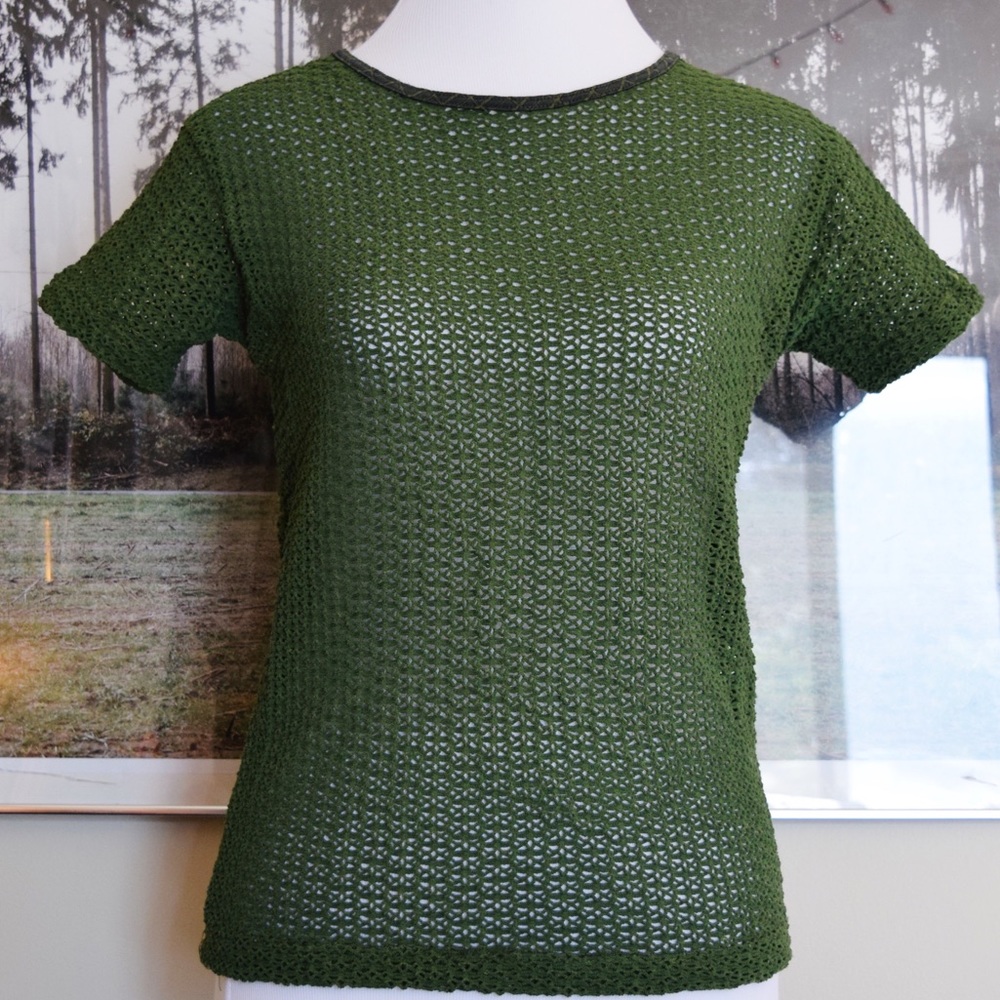 CLÁSSICO \ BÁSSICO olive knit see-through blouse